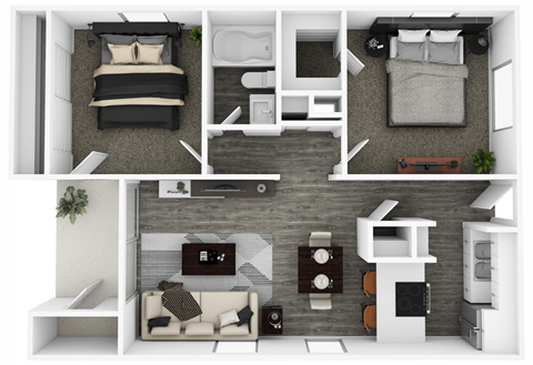 Floor plan for 2 beds, 1 bath, 778 sqft
